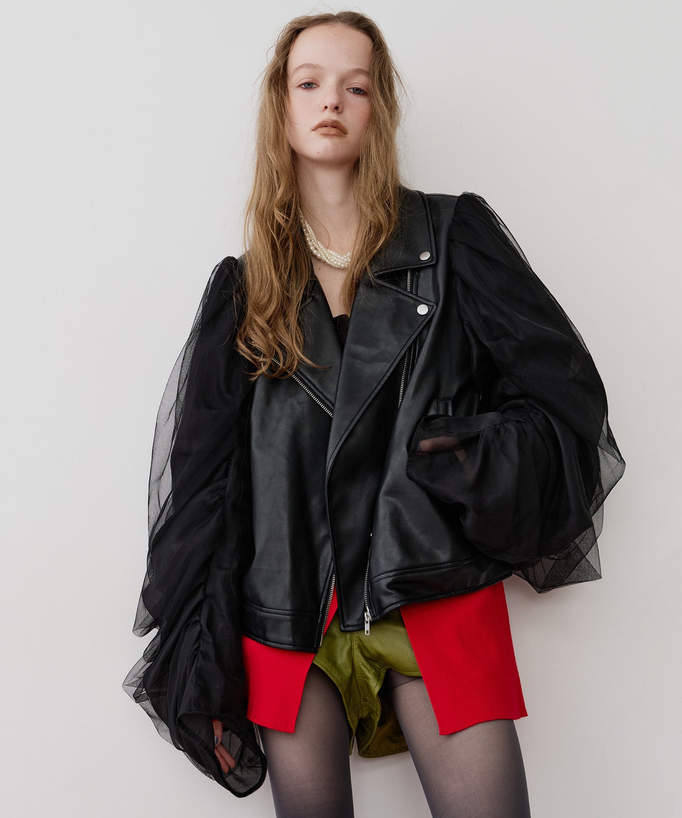 ギャザードレープチュールスリーブレザーJK – LA BELLE ETUDE online store