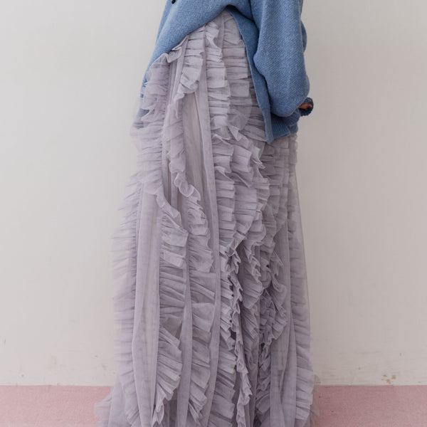 予約】ボリュームチュールタックフリルIラインスカート – LA