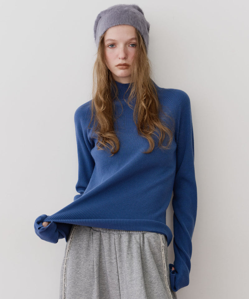 【予約】ハイネックリブ長袖ニット