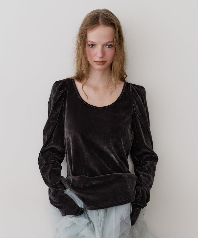 【一部カラー予約】シアーベロアパフギャザーTOPS
