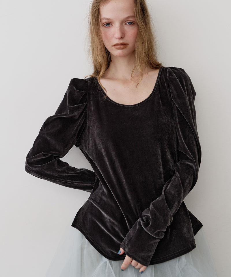 【一部カラー予約】シアーベロアパフギャザーTOPS