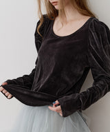 【一部カラー予約】シアーベロアパフギャザーTOPS