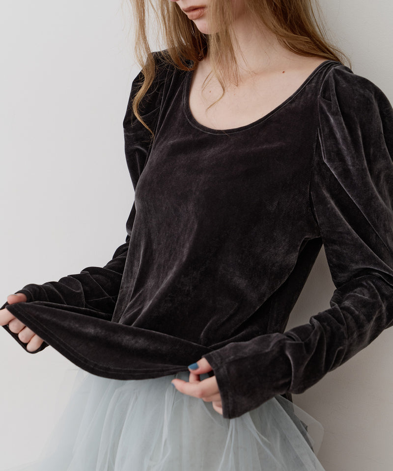 【一部カラー予約】シアーベロアパフギャザーTOPS