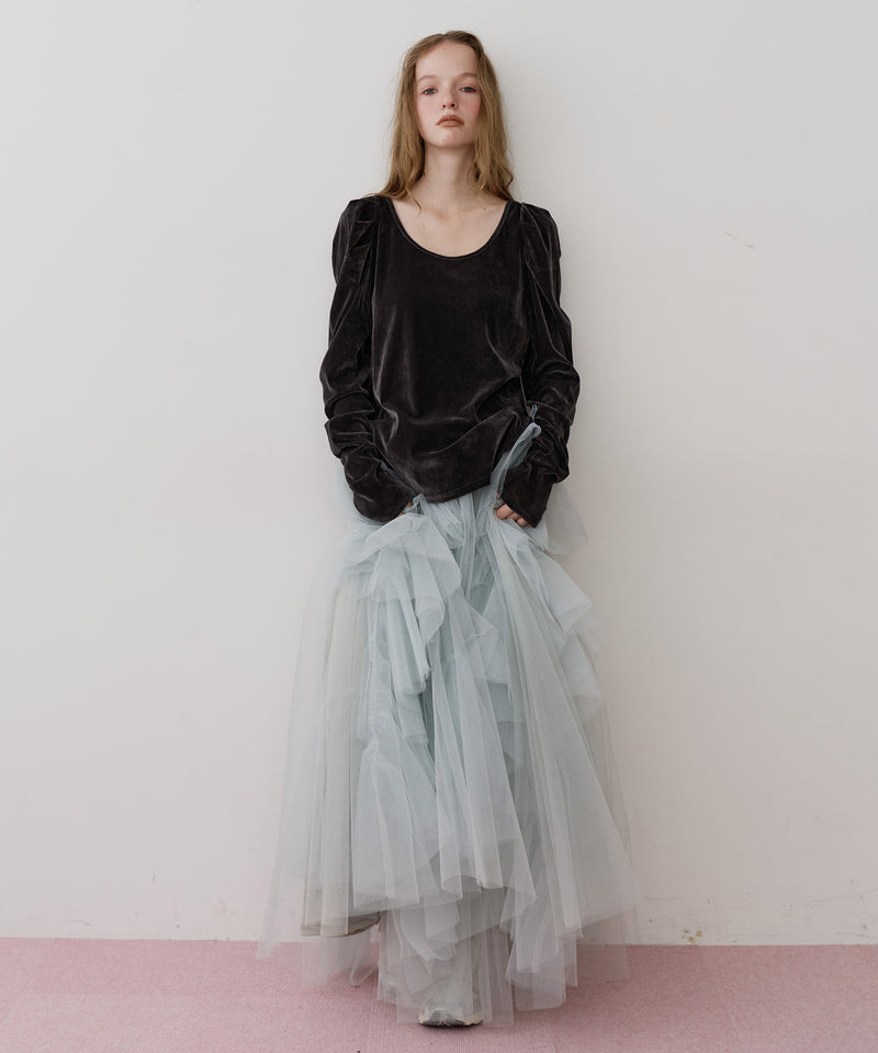 【一部カラー予約】シアーベロアパフギャザーTOPS