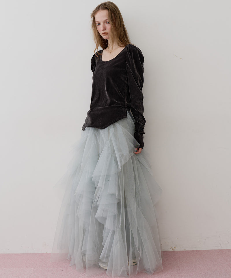【一部カラー予約】シアーベロアパフギャザーTOPS