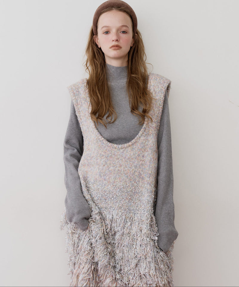 【J1U by LA BELLE ETUDE】ファンシーヤーンループフリンジMIXニットワンピース