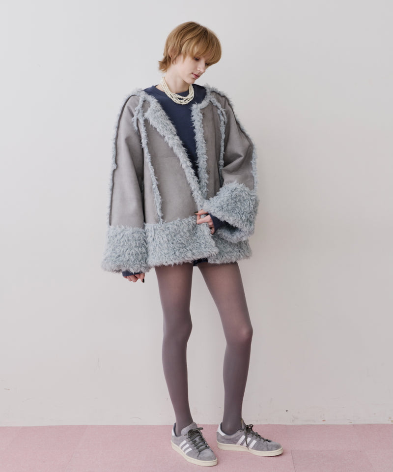 【予約】【J1U by LA BELLE ETUDE】ノーカラームートンライクボンディングコート