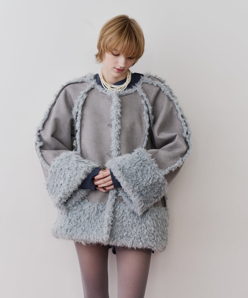 【予約】【J1U by LA BELLE ETUDE】ノーカラームートンライクボンディングコート