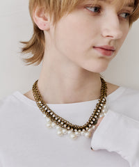 Vintage調ビジュー×パールチェーンネックレス