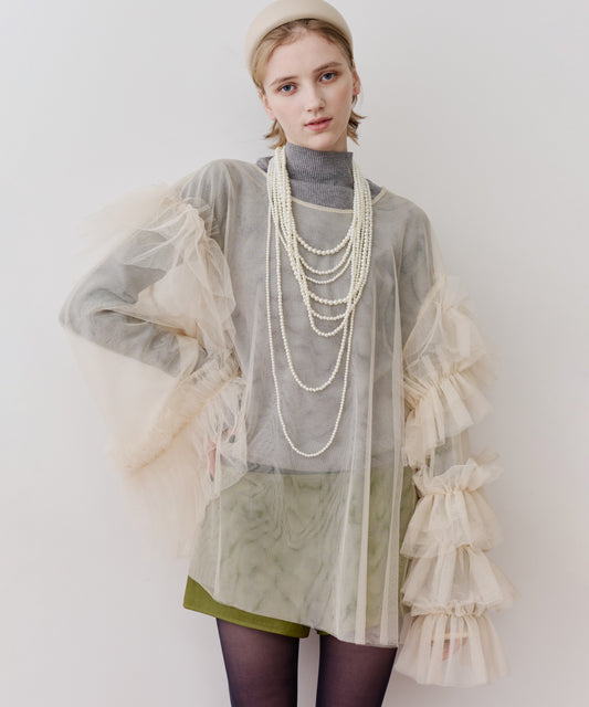 ボリュームチュールギャザーデザインTOPS