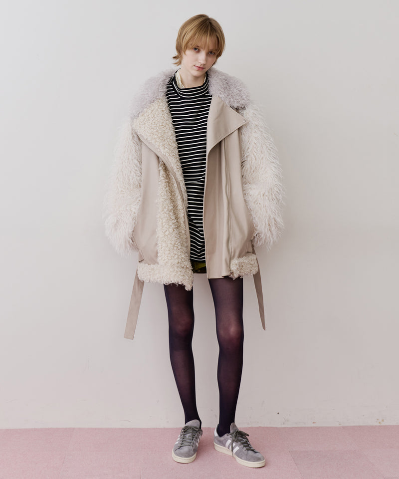 【予約】ボリュームファー×レザーBIGジャケットコート