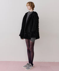 【予約】【J1U by LA BELLE ETUDE】ノーカラームートンライクボンディングコート