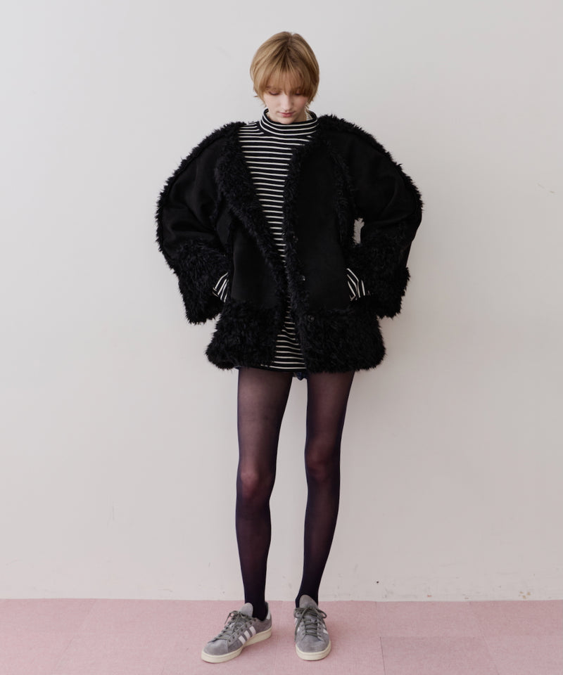 【予約】【J1U by LA BELLE ETUDE】ノーカラームートンライクボンディングコート