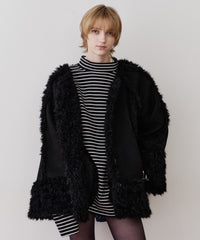 【予約】【J1U by LA BELLE ETUDE】ノーカラームートンライクボンディングコート