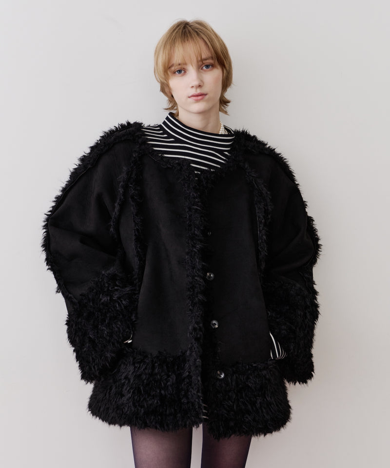 【予約】【J1U by LA BELLE ETUDE】ノーカラームートンライクボンディングコート