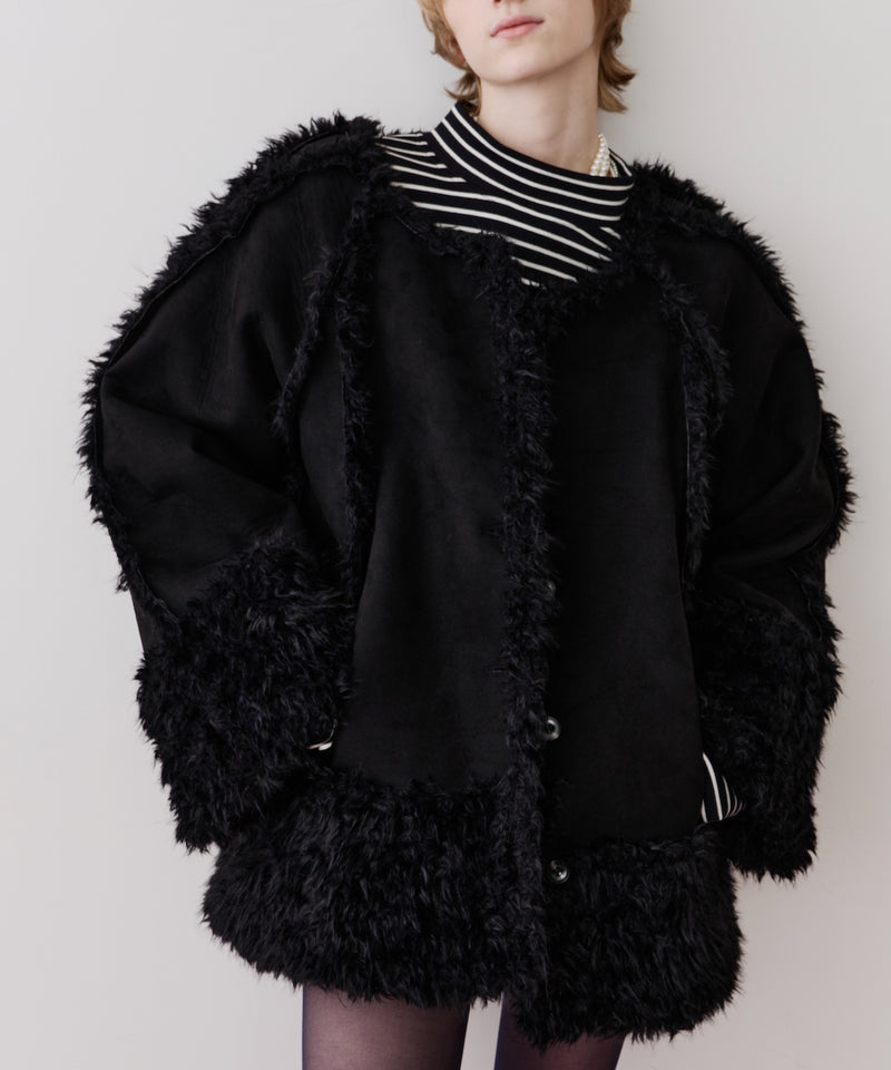 【予約】【J1U by LA BELLE ETUDE】ノーカラームートンライクボンディングコート