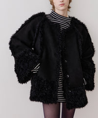 【予約】【J1U by LA BELLE ETUDE】ノーカラームートンライクボンディングコート