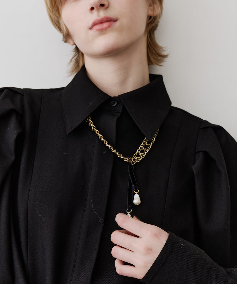 vintage調チェーン×ベロアリボンネックレス