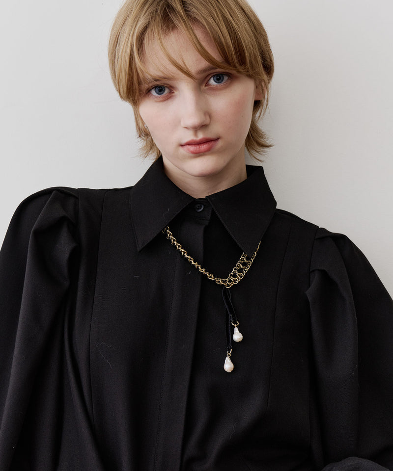 vintage調チェーン×ベロアリボンネックレス