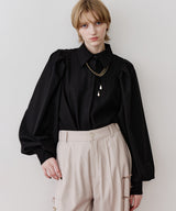 タックフレアボリュームスリーブブラウス