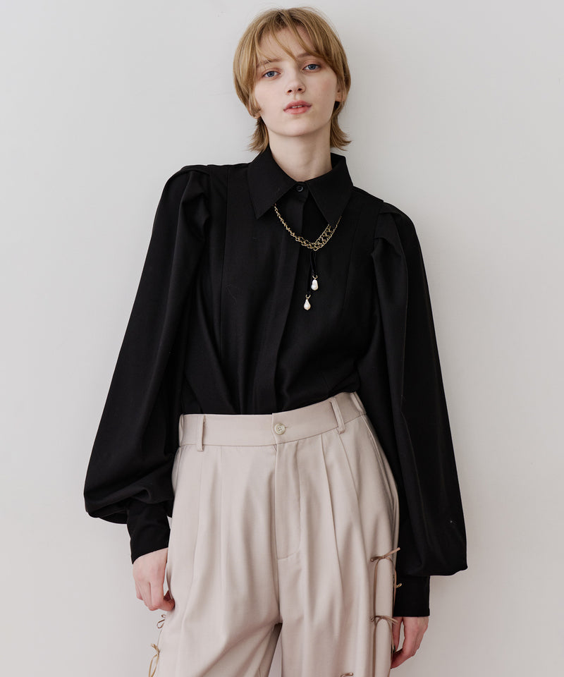 タックフレアボリュームスリーブブラウス