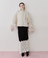 【TEN by LA BELLE ETUDE】レース刺繍MIXモチーフ×ループフリンジニットカーディガン