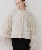 【TEN by LA BELLE ETUDE】レース刺繍MIXモチーフ×ループフリンジニットカーディガン