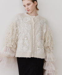 【TEN by LA BELLE ETUDE】レース刺繍MIXモチーフ×ループフリンジニットカーディガン