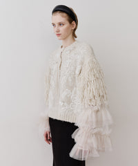 【TEN by LA BELLE ETUDE】レース刺繍MIXモチーフ×ループフリンジニットカーディガン