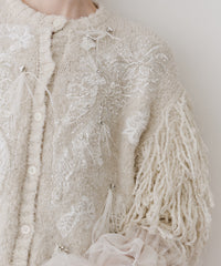 【TEN by LA BELLE ETUDE】レース刺繍MIXモチーフ×ループフリンジニットカーディガン