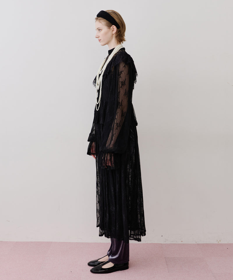 【J1U by LA BELLE ETUDE】vintage調ストライプフラワー総レースドレスOP