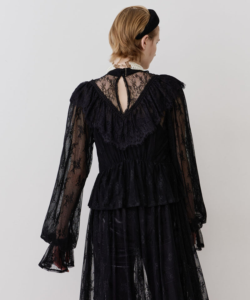 【J1U by LA BELLE ETUDE】vintage調ストライプフラワー総レースドレスOP