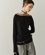 【yae】Boat neck ribbon long T shirt / ボートネックリボンロングTシャツ