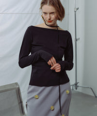【yae】Boat neck ribbon long T shirt / ボートネックリボンロングTシャツ