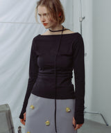 【yae】Boat neck ribbon long T shirt / ボートネックリボンロングTシャツ
