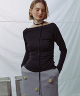 【yae】Boat neck ribbon long T shirt / ボートネックリボンロングTシャツ