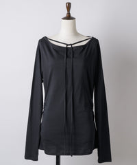 【yae】Boat neck ribbon long T shirt / ボートネックリボンロングTシャツ