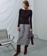 【yae】Boat neck ribbon long T shirt / ボートネックリボンロングTシャツ