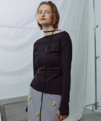 【yae】Boat neck ribbon long T shirt / ボートネックリボンロングTシャツ