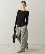 【yae】Boat neck ribbon long T shirt / ボートネックリボンロングTシャツ