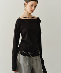 【yae】Boat neck ribbon long T shirt / ボートネックリボンロングTシャツ