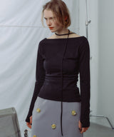 【yae】Boat neck ribbon long T shirt / ボートネックリボンロングTシャツ
