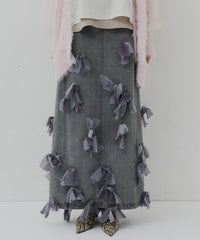 【J1U by LA BELLE ETUDE】many ribbon denim skirt