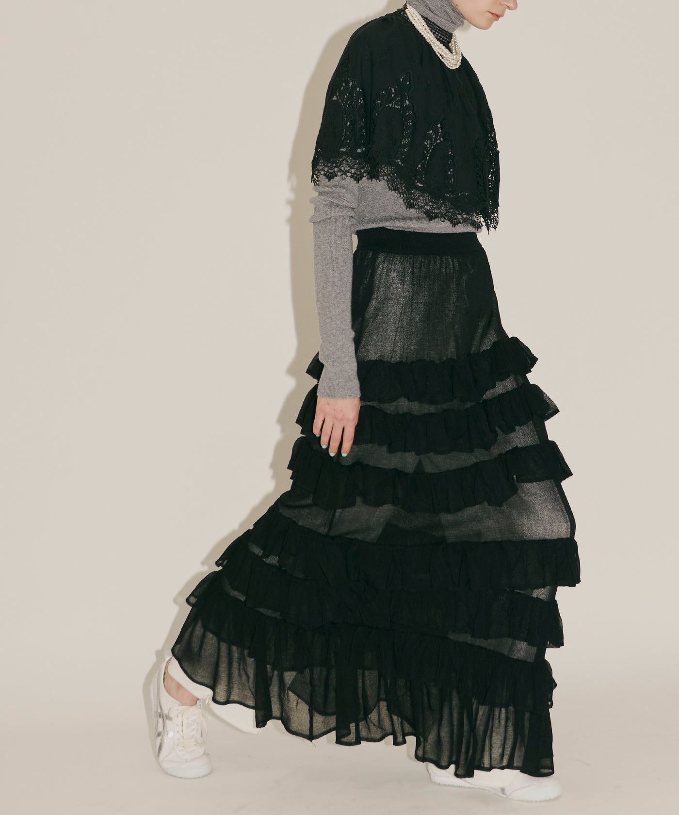 PINUE ニットティアードスカートブラック　S ニットティアードスカート（BLACK） - PINUE