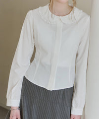 【GIUNON】round collar frill shirt / ラウンドカラーフリルシャツ