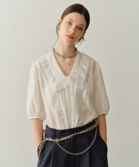 【yae】Short sleeve lace blouse / ショートスリーブレースブラウス
