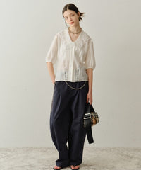 【yae】Short sleeve lace blouse / ショートスリーブレースブラウス