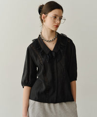 【yae】Short sleeve lace blouse / ショートスリーブレースブラウス