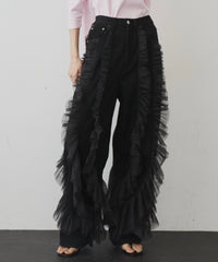 【再入荷】デニム×ギャザーチュールパンツ