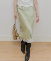 【GIUNON】satin lace long skirt / サテンレースロングスカート